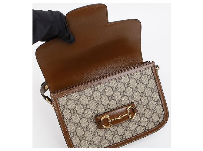 Horsebit 1955 Gucci Borsa a tracolla Small Horsebit GG Marrone - vista 8