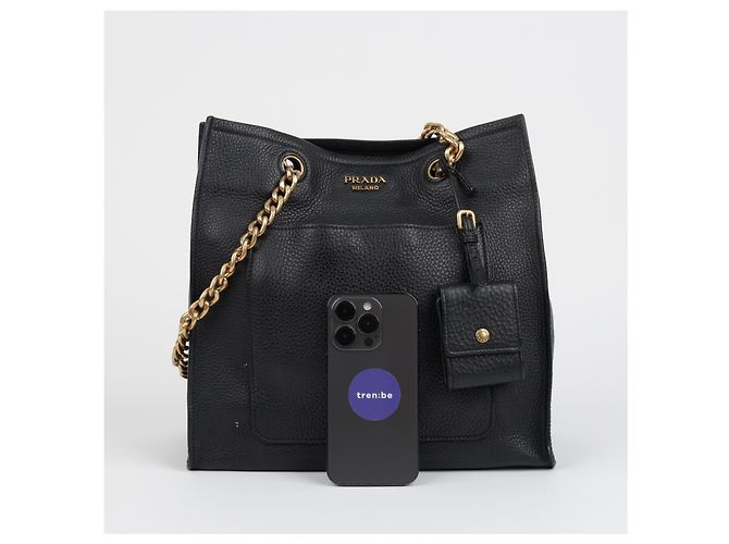Prada Borsa a tracolla con catena in Vitello Daino Nero - vista 15