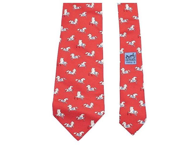 Hermès Red Silk Horse Pattern Tie - view 3