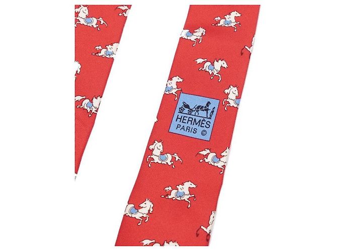 Hermès Red Silk Horse Pattern Tie - view 4