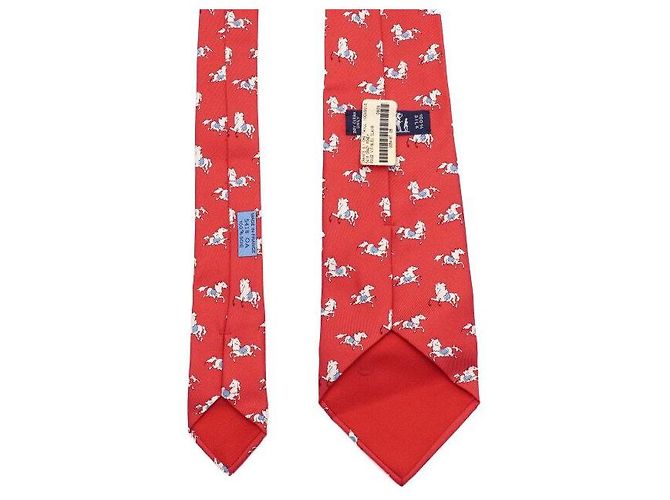 Hermès Red Silk Horse Pattern Tie - view 5