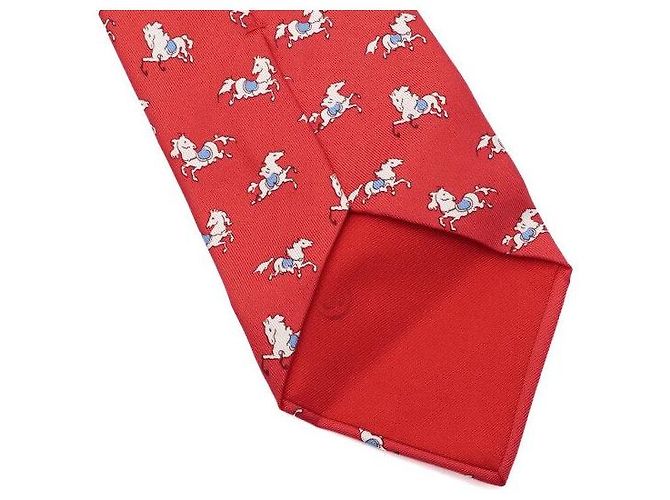 Hermès Red Silk Horse Pattern Tie - view 8