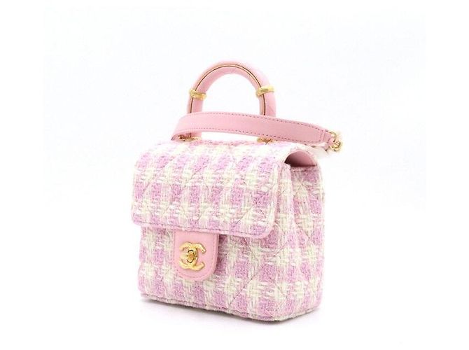 Chanel Borsa Tote e Borsa a Tracolla da Donna in Tweed Rosa e Pelle di Agnello con Manico Superiore - vista 2