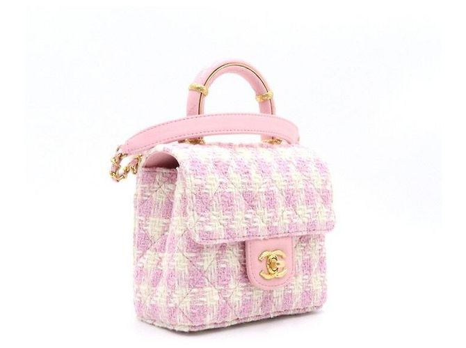 Chanel Borsa Tote e Borsa a Tracolla da Donna in Tweed Rosa e Pelle di Agnello con Manico Superiore - vista 3