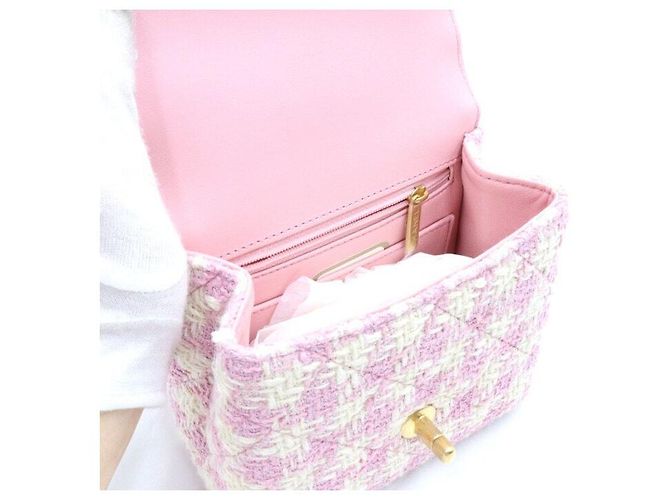 Chanel Borsa Tote e Borsa a Tracolla da Donna in Tweed Rosa e Pelle di Agnello con Manico Superiore - vista 6