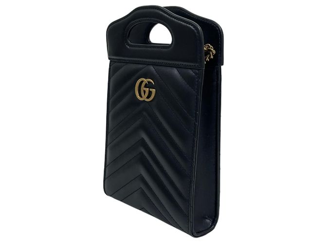 Gucci Mini Tote Bag GG Marmont Matelassé con manico superiore e tracolla Nero - vista 3