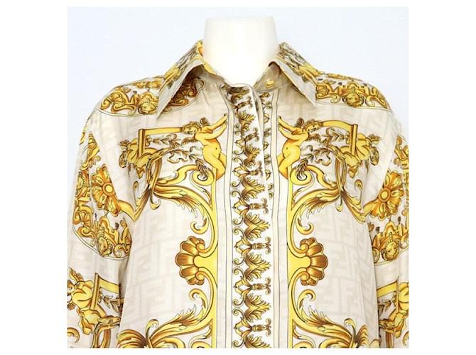 Fendi Unisex-Seidenhemd mit FF Logo Baroque Golden - Ansicht 2