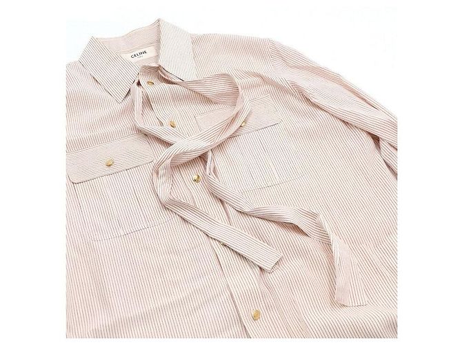 Céline Camicia in seta a righe con fiocco al collo da donna - vista 7
