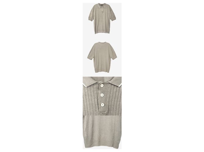 Loro Piana Strick-T-Shirt Polo aus Leinen Kurzarm Beige Braun - Ansicht 2