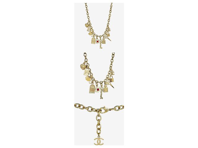 Chanel CC Logo Perlen-Kristall-Halskette Golden - Ansicht 2