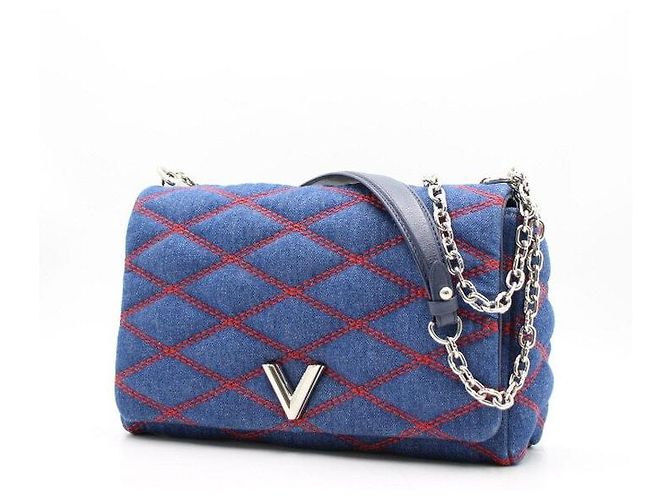 Louis Vuitton Denim Malta MM Schultertasche mit silberner Kette Blau - Ansicht 2