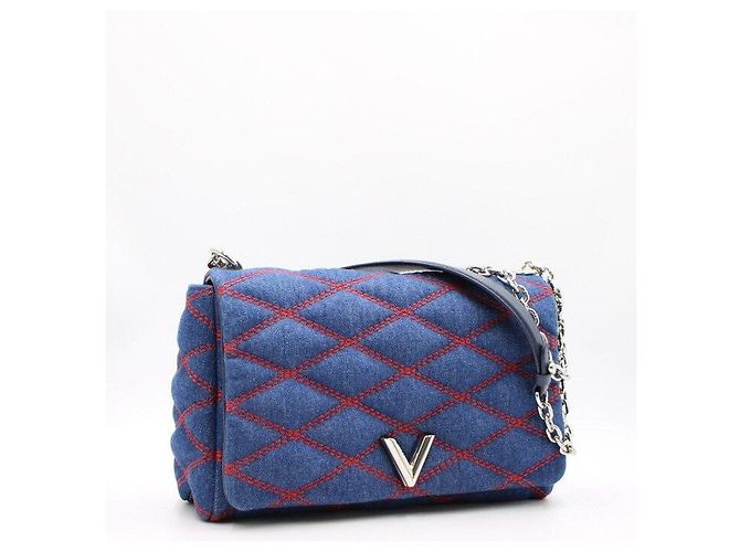 Louis Vuitton Denim Malta MM Schultertasche mit silberner Kette Blau - Ansicht 3