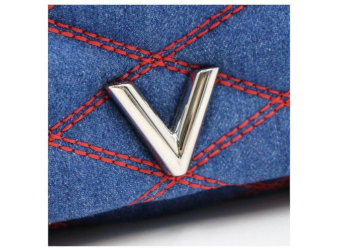 Louis Vuitton Denim Malta MM Schultertasche mit silberner Kette Blau - Ansicht 4