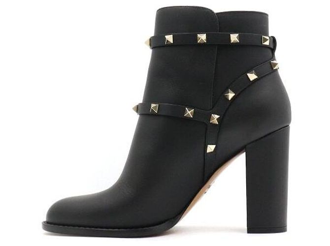 Valentino Botas de cano curto Rockstud em couro preto para mulher - vista 4