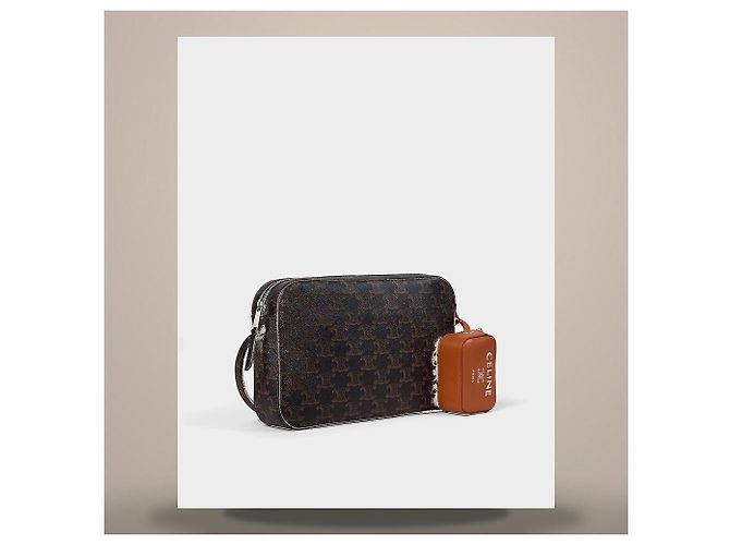 Céline Borsa Messenger con Charm Triomphe Canvas Soft Lambskin Black Tan - vista 3