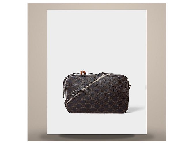 Céline Borsa Messenger con Charm Triomphe Canvas Soft Lambskin Black Tan - vista 4