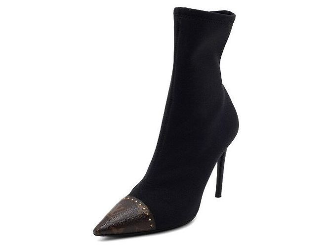 Louis Vuitton Black Fabric Toe Monogram Stud Ankle Boots - view 2