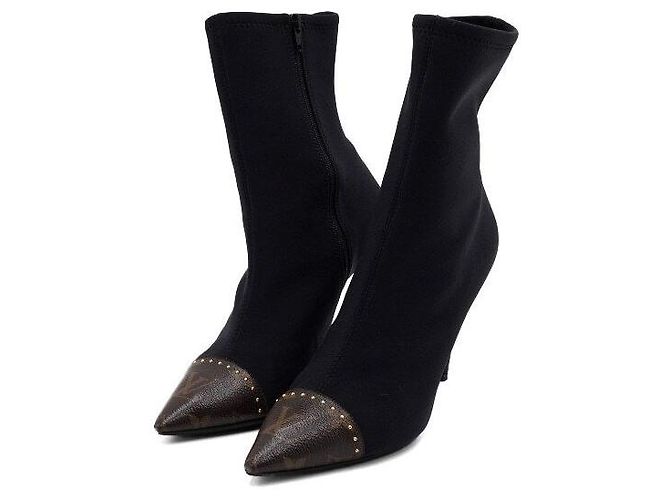 Louis Vuitton Black Fabric Toe Monogram Stud Ankle Boots - view 3