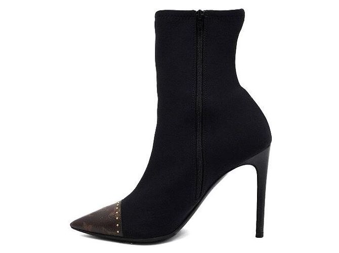 Louis Vuitton Black Fabric Toe Monogram Stud Ankle Boots - view 4