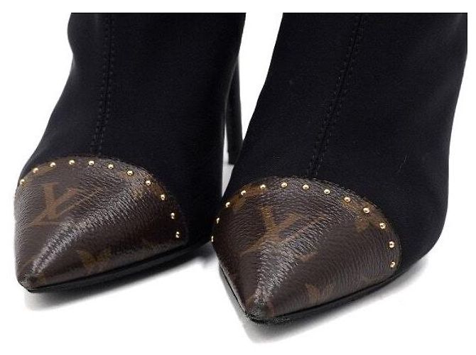 Louis Vuitton Black Fabric Toe Monogram Stud Ankle Boots - view 5