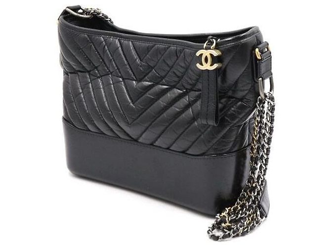 Chanel Gabrielle Chevron Hobo Medium Schultertasche mit Kette Schwarz - Ansicht 2