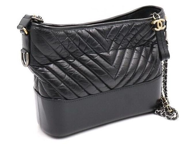Chanel Gabrielle Chevron Hobo Medium Schultertasche mit Kette Schwarz - Ansicht 3