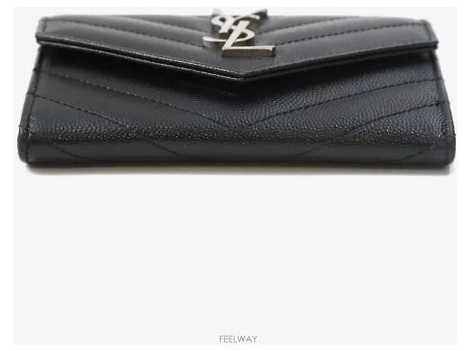 Saint Laurent Logo Matelassé Small Wallet Black Silver - vista 4