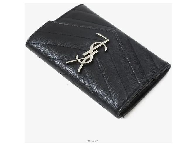 Saint Laurent Logo Matelassé Small Wallet Black Silver - vista 5
