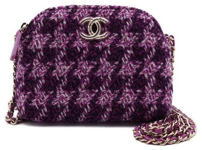 Chanel Mini bolsa de ombro meia-lua em tweed roxo com corrente dourada - vista 2