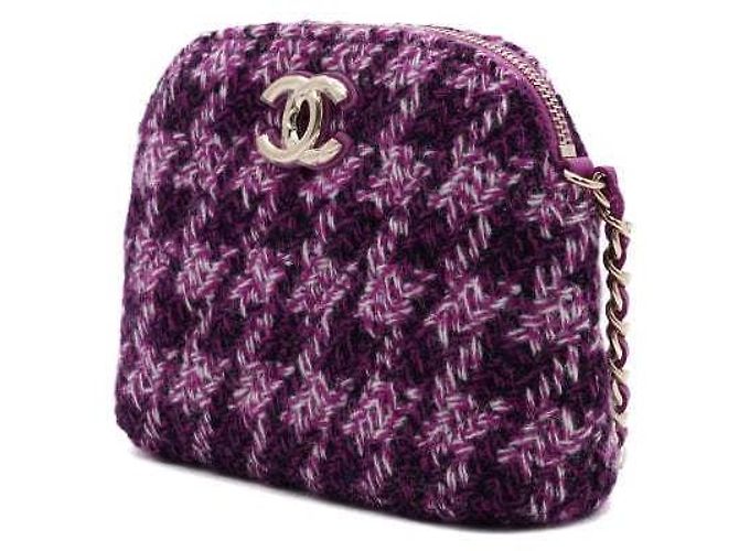 Chanel Mini bolsa de ombro meia-lua em tweed roxo com corrente dourada - vista 3