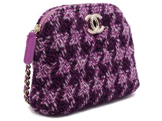 Chanel Mini bolsa de ombro meia-lua em tweed roxo com corrente dourada - vista 4