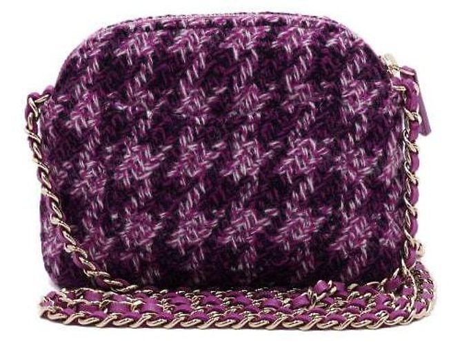 Chanel Mini bolsa de ombro meia-lua em tweed roxo com corrente dourada - vista 5