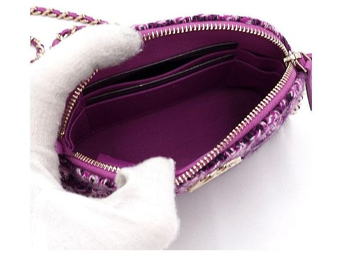 Chanel Mini bolsa de ombro meia-lua em tweed roxo com corrente dourada - vista 6