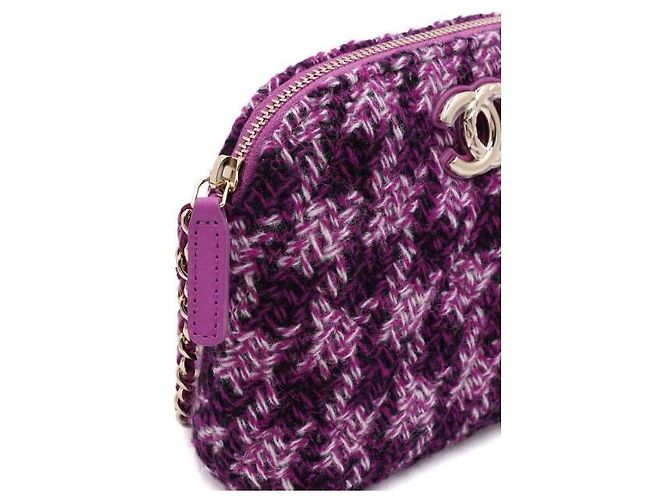 Chanel Mini bolsa de ombro meia-lua em tweed roxo com corrente dourada - vista 8