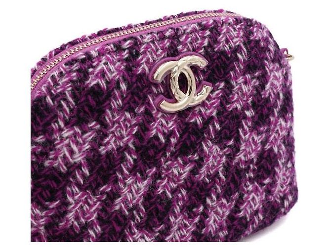 Chanel Mini bolsa de ombro meia-lua em tweed roxo com corrente dourada - vista 9