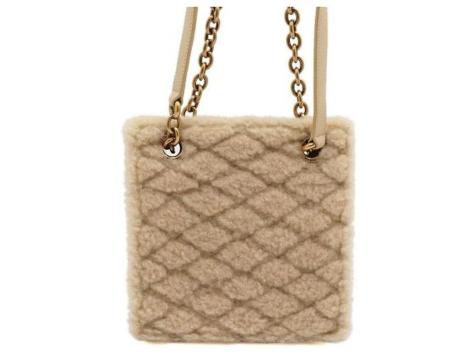 Saint Laurent Borsa a spalla e borsa a tracolla in shearling marrone - vista 4