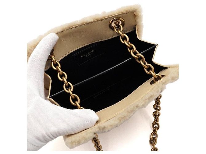Saint Laurent Borsa a spalla e borsa a tracolla in shearling marrone - vista 5