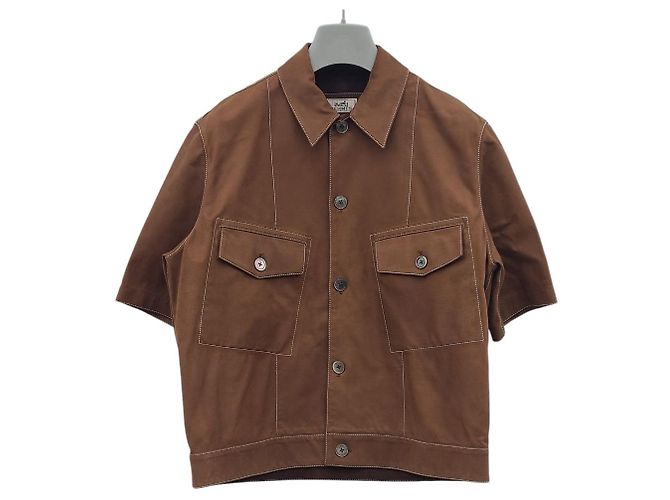 Hermès Giacca camicia in pelle Rosso - vista 4