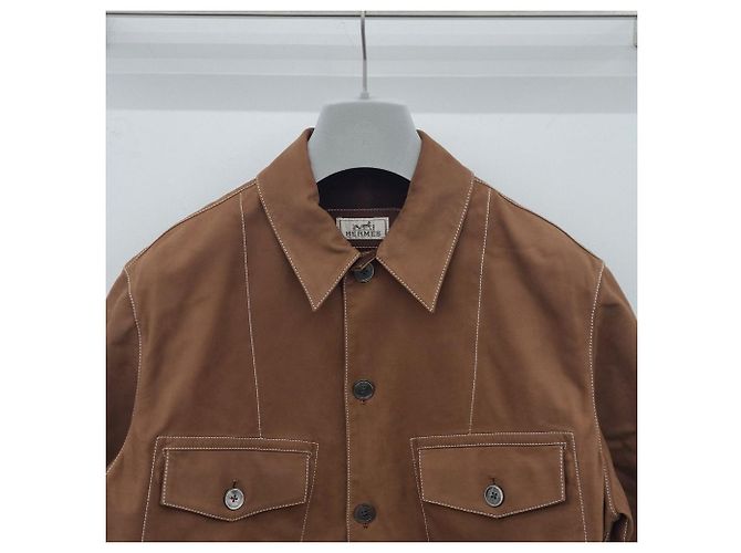 Hermès Giacca camicia in pelle Rosso - vista 5