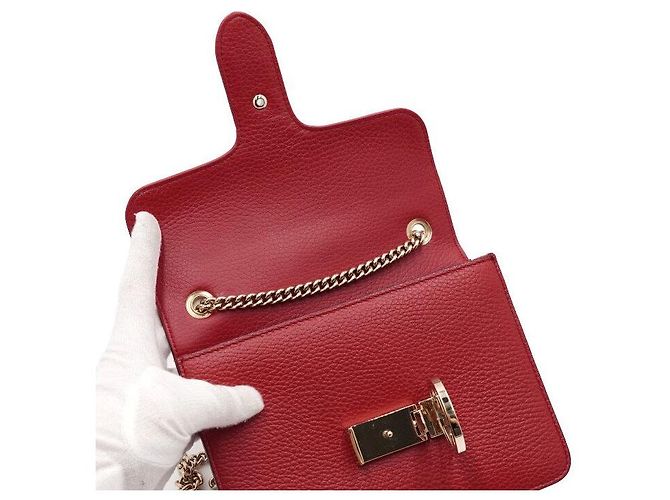 Gucci Borsa a spalla e borsa a tracolla rossa con piccola catena intrecciata - vista 6