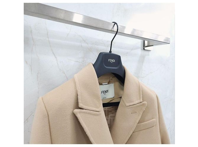 Fendi Abrigo de lana recto Double Face con bolsillos y detalles de visón Naranja - vista 3
