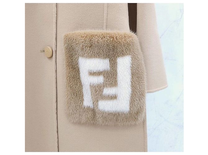 Fendi Abrigo de lana recto Double Face con bolsillos y detalles de visón Naranja - vista 4