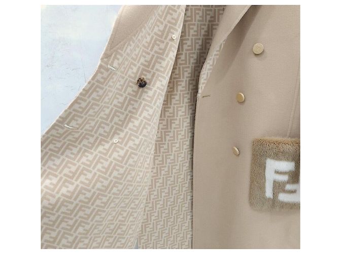 Fendi Abrigo de lana recto Double Face con bolsillos y detalles de visón Naranja - vista 5