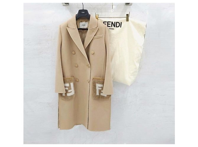 Fendi Abrigo de lana recto Double Face con bolsillos y detalles de visón Naranja - vista 7