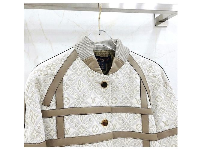 Louis Vuitton LV Monogram Leder Varsity Bomberjacke Silber - Ansicht 3