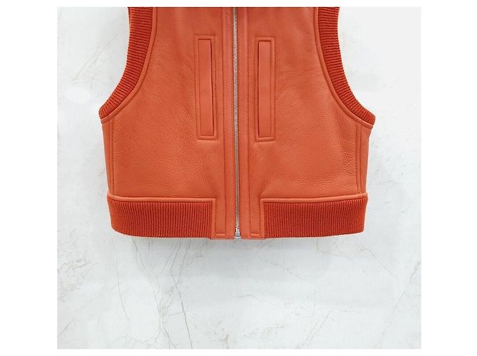 Hermès Wendbare Lederweste in Senfgelb Rot - Ansicht 4