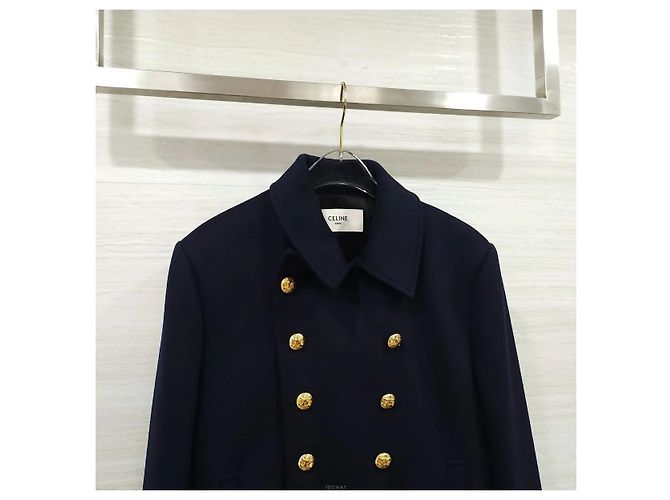 Céline Wool Chelsea Coat Navy - view 3