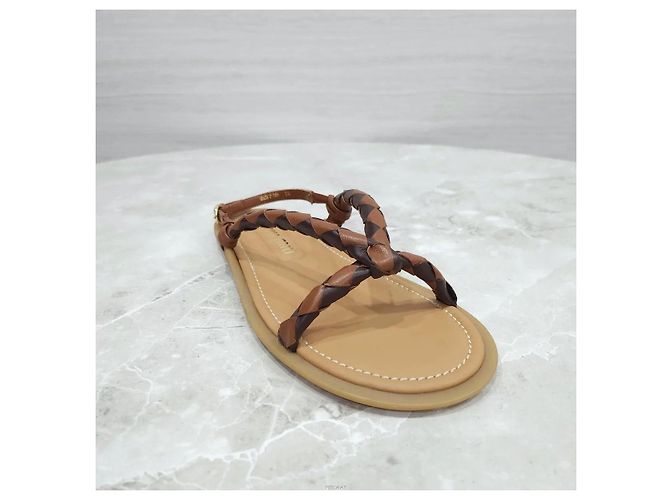 Miu Miu Sandali con cinturino in pelle intrecciata Cognac Marrone - vista 4