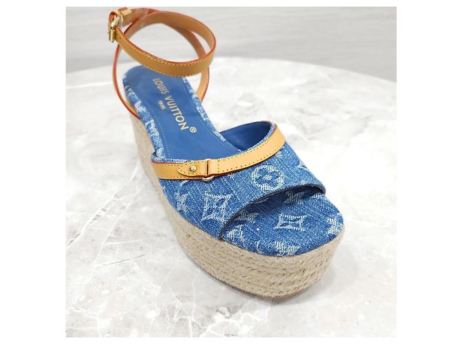 Louis Vuitton Sandali con zeppa Helios Denim Blue - vista 7