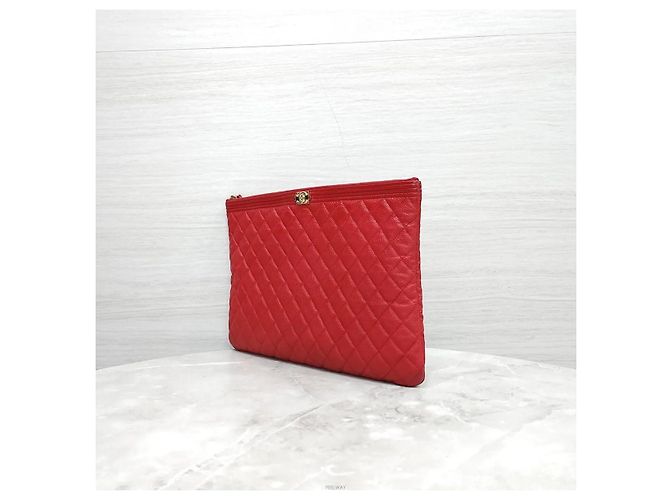 Chanel Borsa a Pochette Boy Caviar Large Red Gold Series Rosso - vista 2